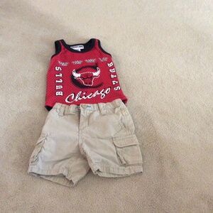 Chicago Bulls Basketball Jersey and Khaki Shorts
